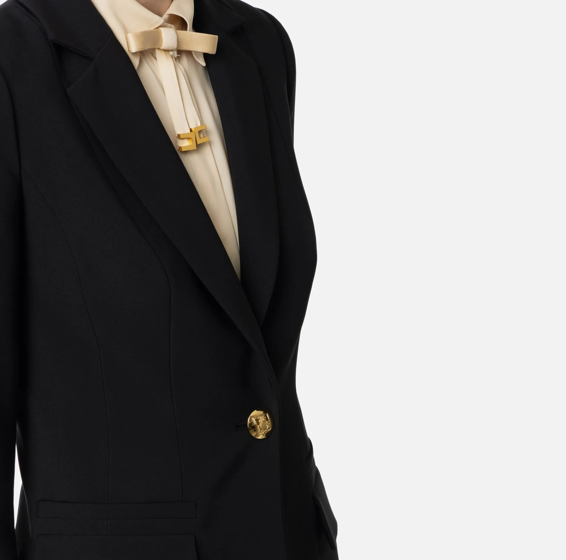 Elisabetta Franchi Jackets And Trench Coats|Tailleur|Slim-fit jacket in stretch crêpe Black