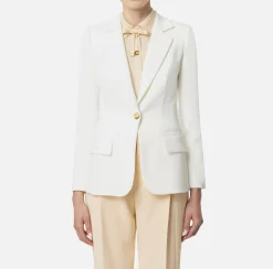 Elisabetta Franchi Jackets And Trench Coats|Tailleur|Slim-fit jacket in stretch crêpe Ivory