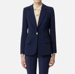 Elisabetta Franchi Jackets And Trench Coats|Tailleur|Slim-fit jacket in stretch crêpe Navy