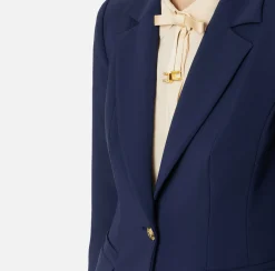 Elisabetta Franchi Jackets And Trench Coats|Tailleur|Slim-fit jacket in stretch crêpe Navy
