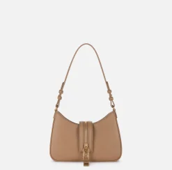 Elisabetta Franchi Shoulder Bags|Small hobo bag in leather-effect material with zip Camel