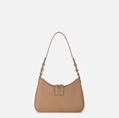 Elisabetta Franchi Shoulder Bags|Small hobo bag in leather-effect material with zip Camel