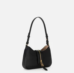 Elisabetta Franchi Shoulder Bags|Small hobo bag in leather-effect material with zip Black