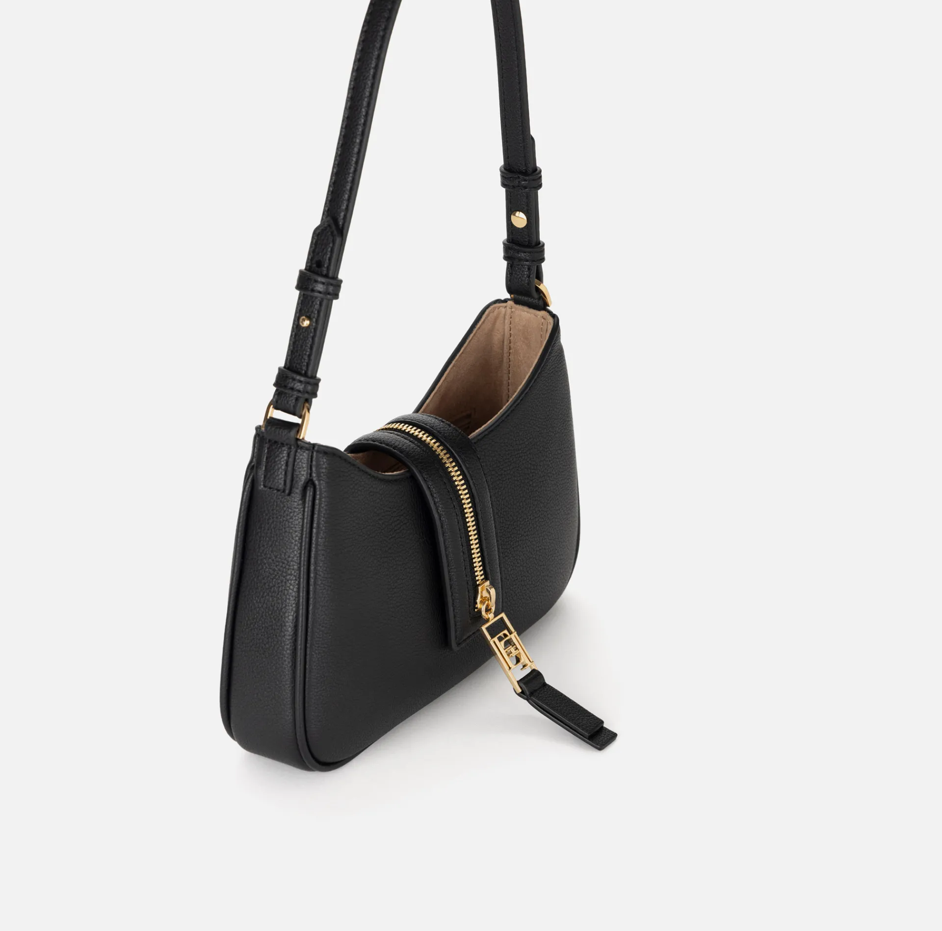 Elisabetta Franchi Shoulder Bags|Small hobo bag in leather-effect material with zip Black