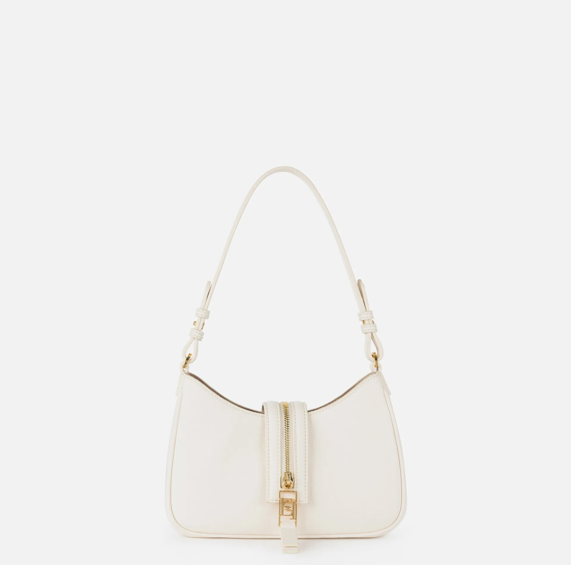 Elisabetta Franchi Shoulder Bags|Small hobo bag in leather-effect material with zip Butter
