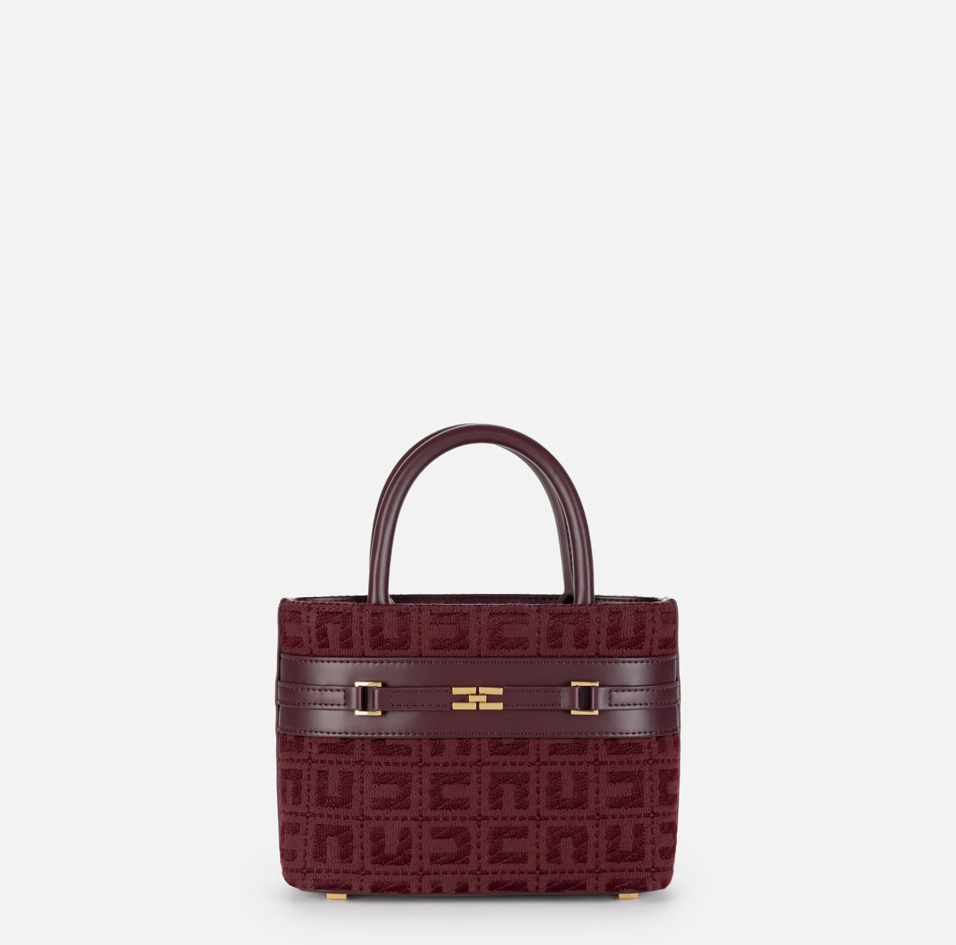 Elisabetta Franchi Handbags|Small shopper bag in jacquard fabric with horsebit RougeNoir