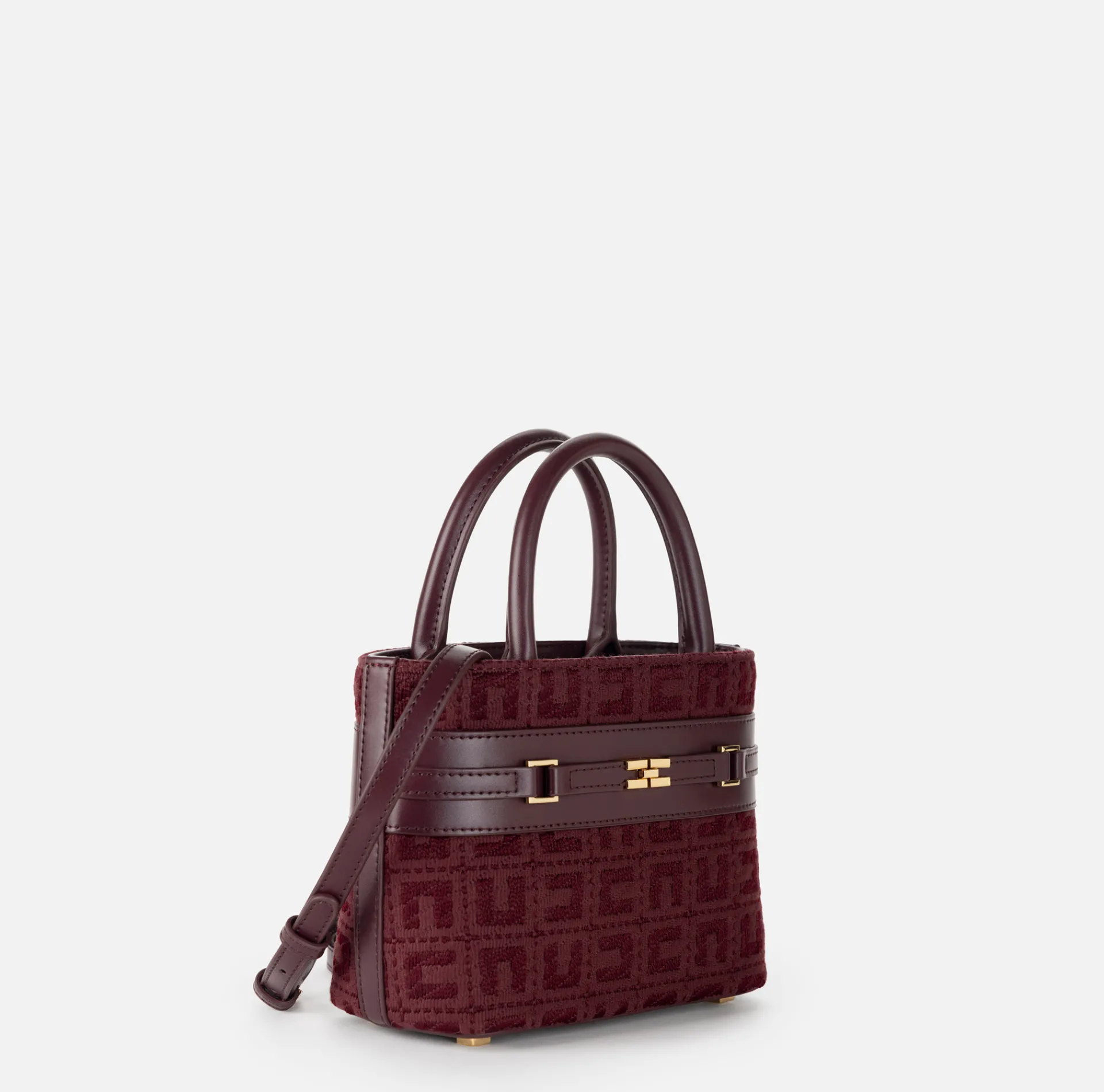 Elisabetta Franchi Handbags|Small shopper bag in jacquard fabric with horsebit RougeNoir
