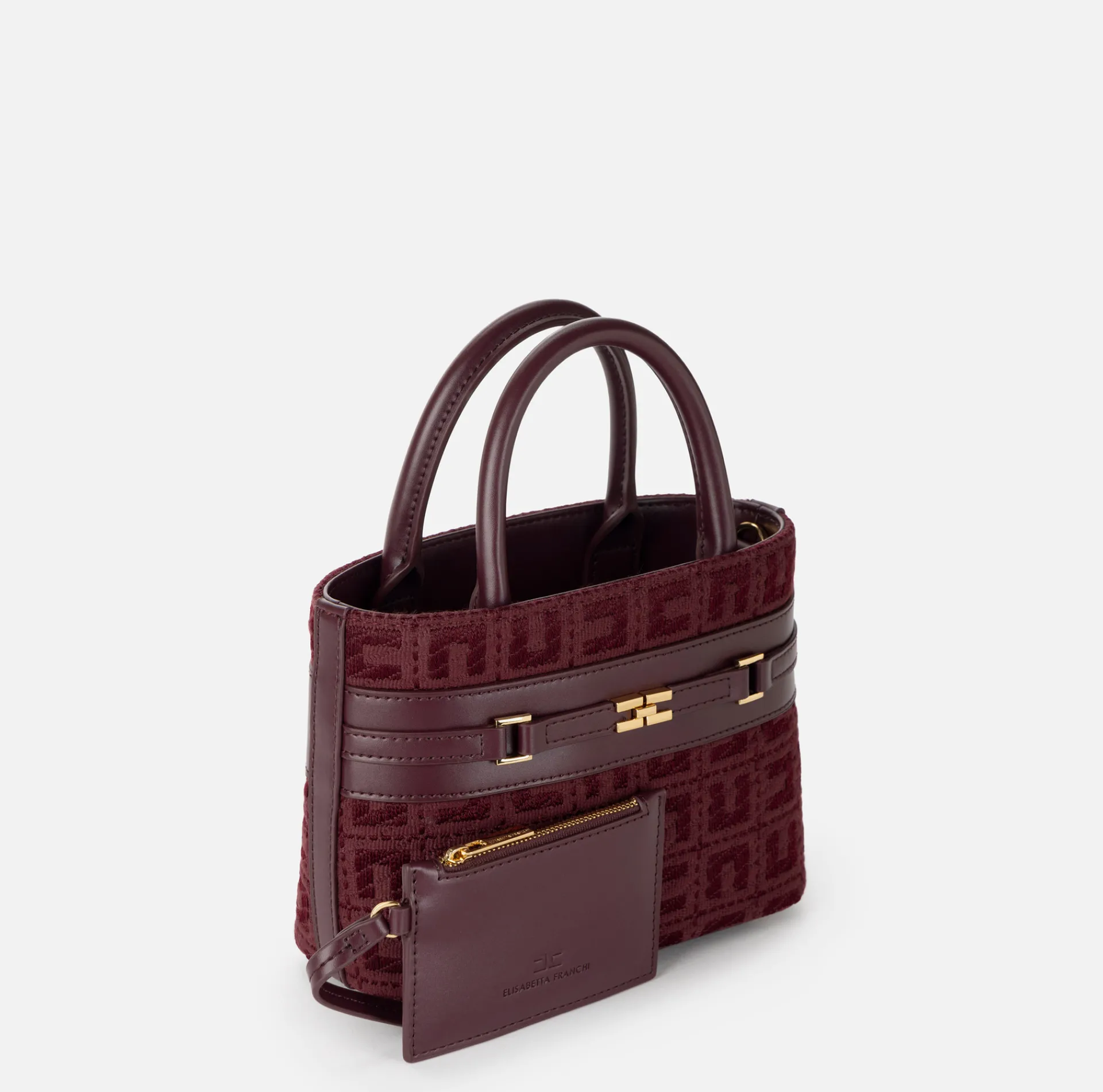 Elisabetta Franchi Handbags|Small shopper bag in jacquard fabric with horsebit RougeNoir