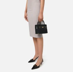 Elisabetta Franchi Handbags|Small shopper bag in jacquard fabric with horsebit Black