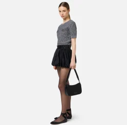 Elisabetta Franchi Shoulder Bags|Small shoulder bag in embroidered satin Black