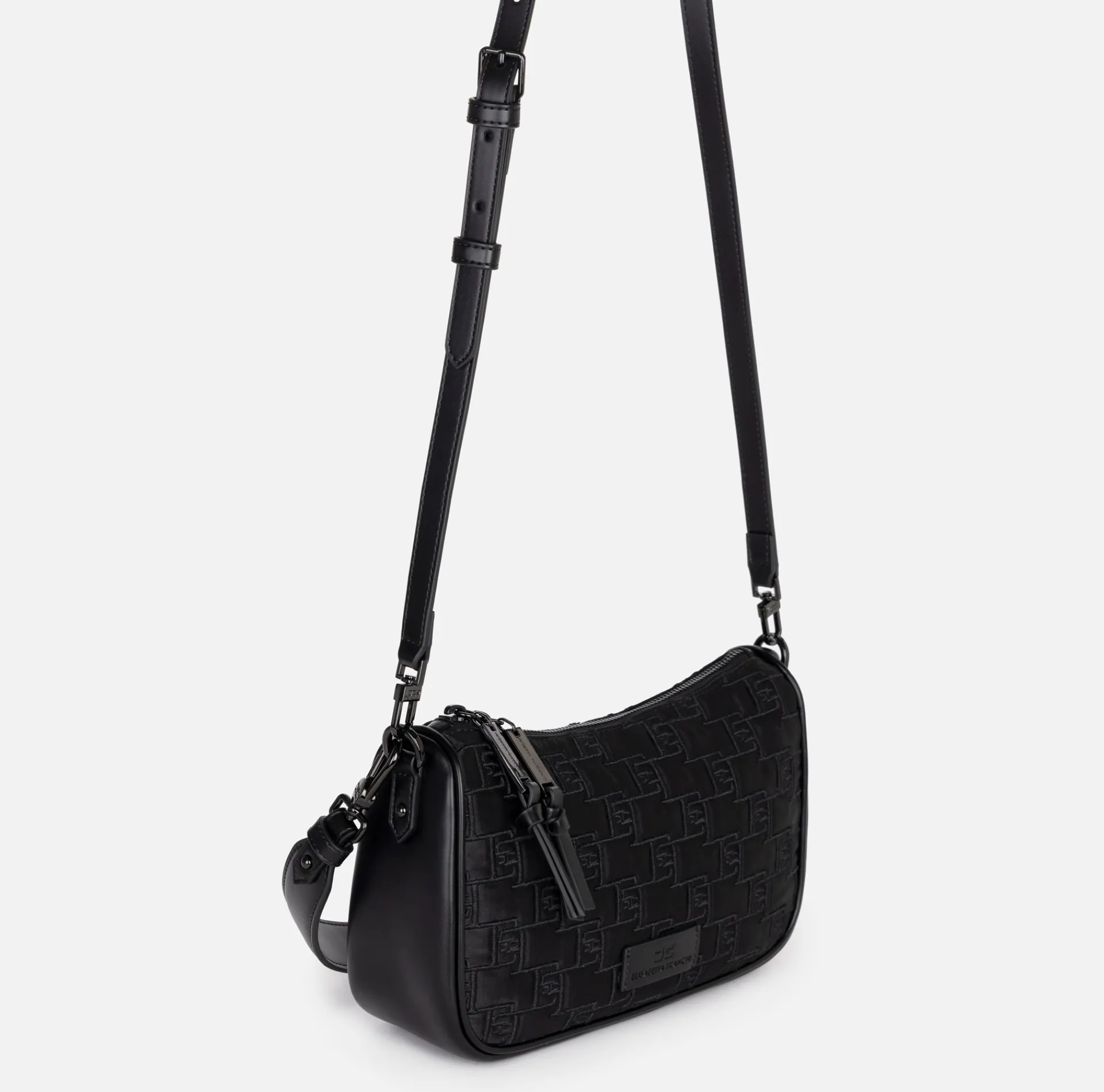 Elisabetta Franchi Shoulder Bags|Small shoulder bag in embroidered satin Black