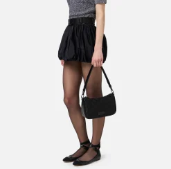 Elisabetta Franchi Shoulder Bags|Small shoulder bag in embroidered satin Black