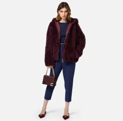 Elisabetta Franchi Coats And Jackets|Soft-effect fabric jacket with hood RougeNoir