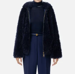 Elisabetta Franchi Coats And Jackets|Soft-effect fabric jacket with hood Navy
