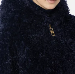 Elisabetta Franchi Coats And Jackets|Soft-effect fabric jacket with hood Navy