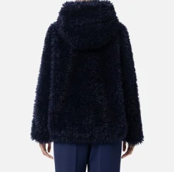 Elisabetta Franchi Coats And Jackets|Soft-effect fabric jacket with hood Navy
