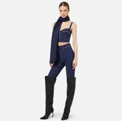 Elisabetta Franchi Scarves|Square viscosa jacquard pashmina scarf with logo lettering Navy