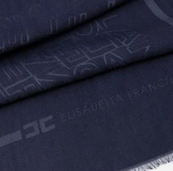 Elisabetta Franchi Scarves|Square viscosa jacquard pashmina scarf with logo lettering Navy
