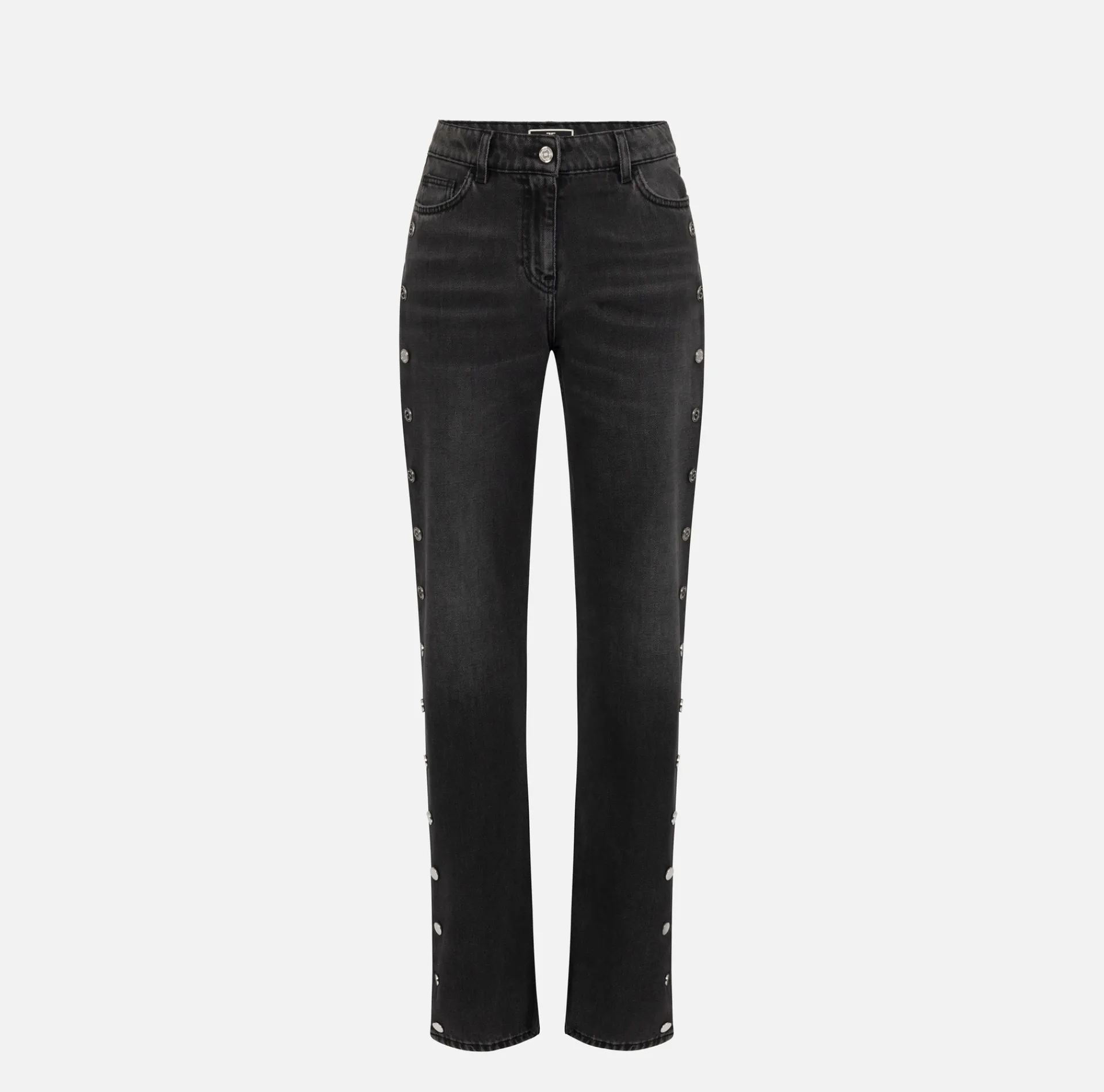 Elisabetta Franchi Jeans|Straight cotton jeans with buttons on the hips Blackdenim