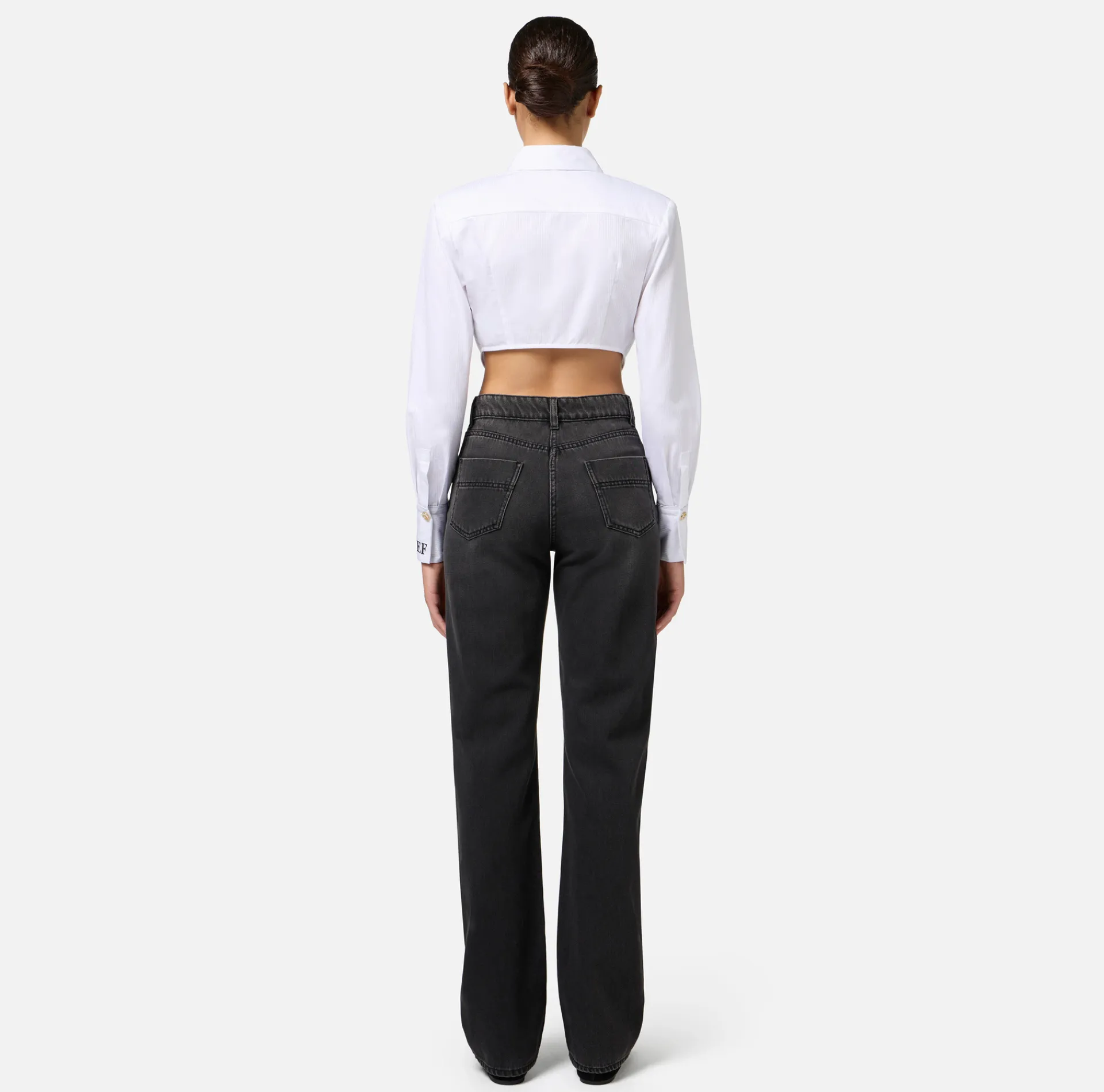 Elisabetta Franchi Jeans|Straight cotton jeans with buttons on the hips Blackdenim