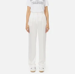 Elisabetta Franchi Tailleur|Trousers And Shorts|Straight enver satin trousers with satin bands Ivory