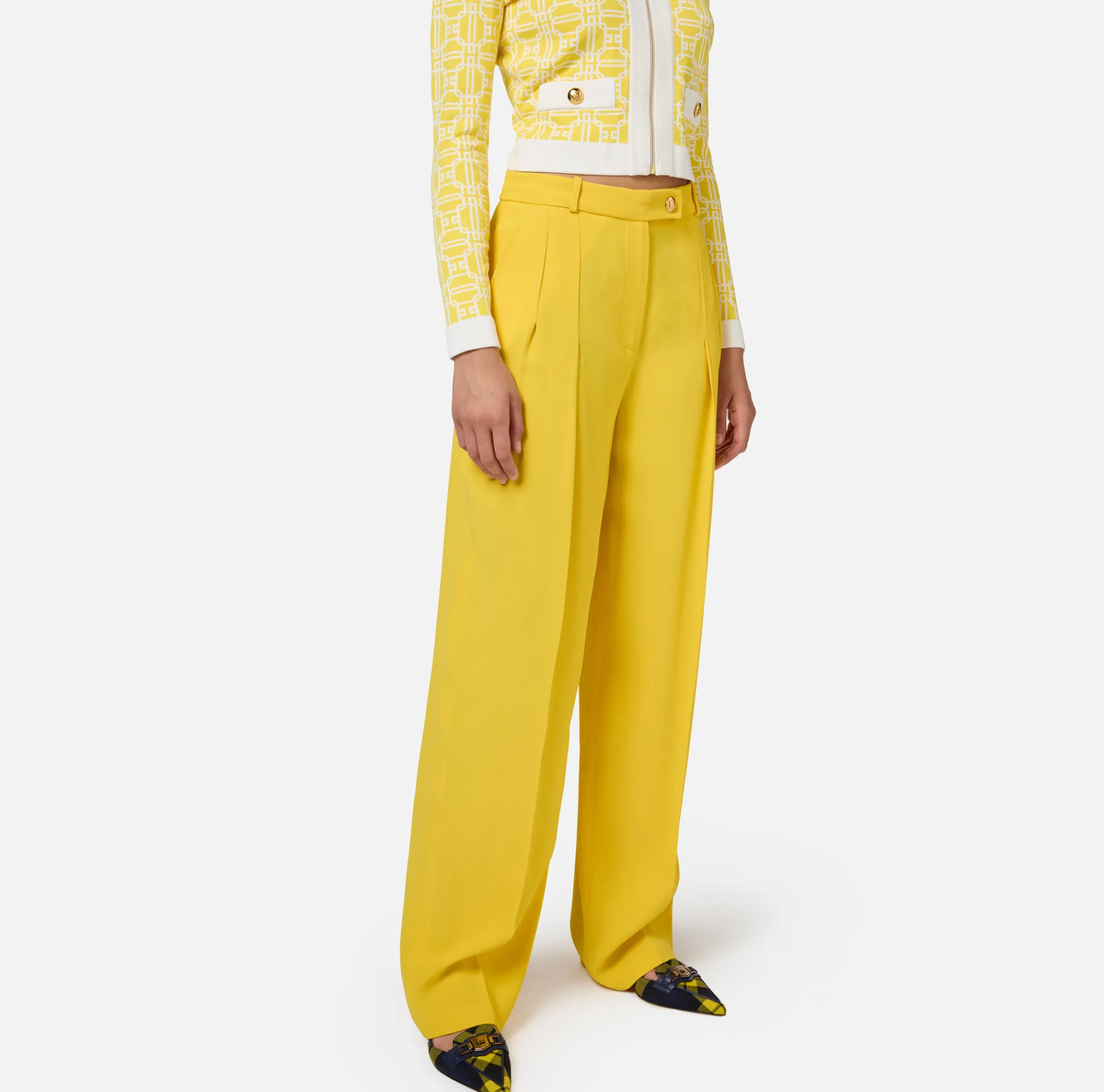 Elisabetta Franchi Trousers And Shorts|Straight enver satin trousers with double darts Mimosa