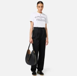 Elisabetta Franchi Trousers And Shorts|Tailleur|Straight enver satin trousers with satin bands