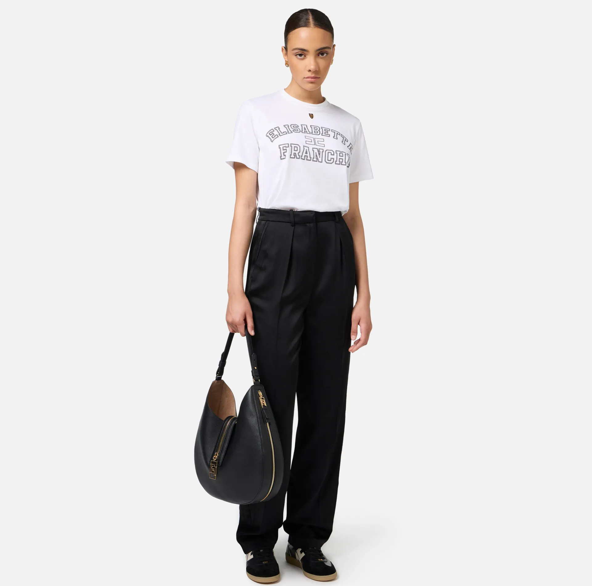 Elisabetta Franchi Trousers And Shorts|Tailleur|Straight enver satin trousers with satin bands