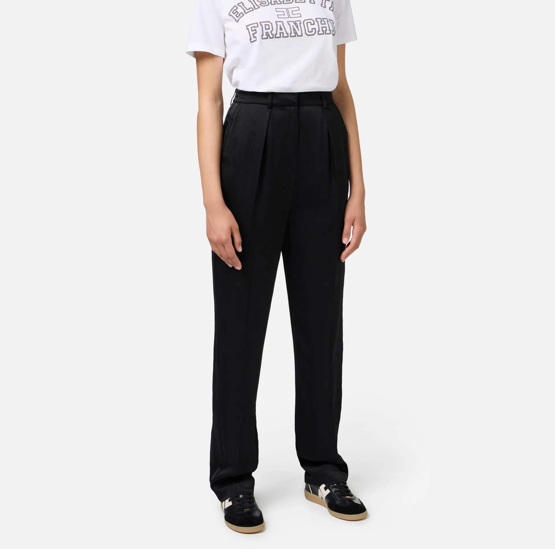 Elisabetta Franchi Trousers And Shorts|Tailleur|Straight enver satin trousers with satin bands