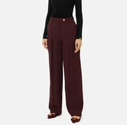 Elisabetta Franchi Trousers And Shorts|Straight enver satin trousers with double darts RougeNoir
