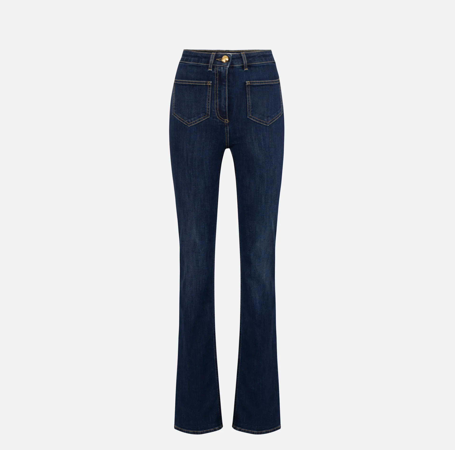 Elisabetta Franchi Jeans|Straight jeans in stretch cotton with logo plaques DenimBlue