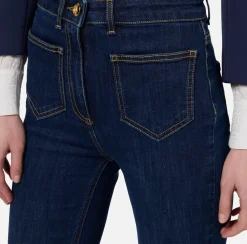 Elisabetta Franchi Jeans|Straight jeans in stretch cotton with logo plaques DenimBlue