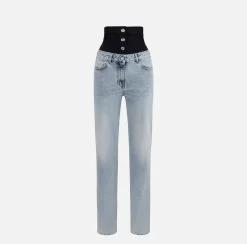Elisabetta Franchi Jeans|Straight organic cotton jeans with neoprene corset Lightdenim