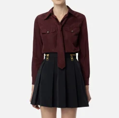 Elisabetta Franchi Shirts And Blouses|Straight shirt in technical nylon with tie RougeNoir