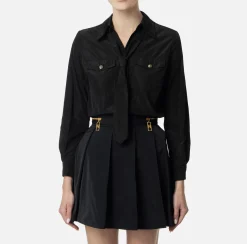 Elisabetta Franchi Shirts And Blouses|Straight shirt in technical nylon with tie Black