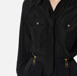 Elisabetta Franchi Shirts And Blouses|Straight shirt in technical nylon with tie Black