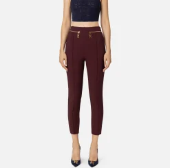 Elisabetta Franchi Trousers And Shorts|Tailleur|Straight trousers in crêpe fabric with zip RougeNoir