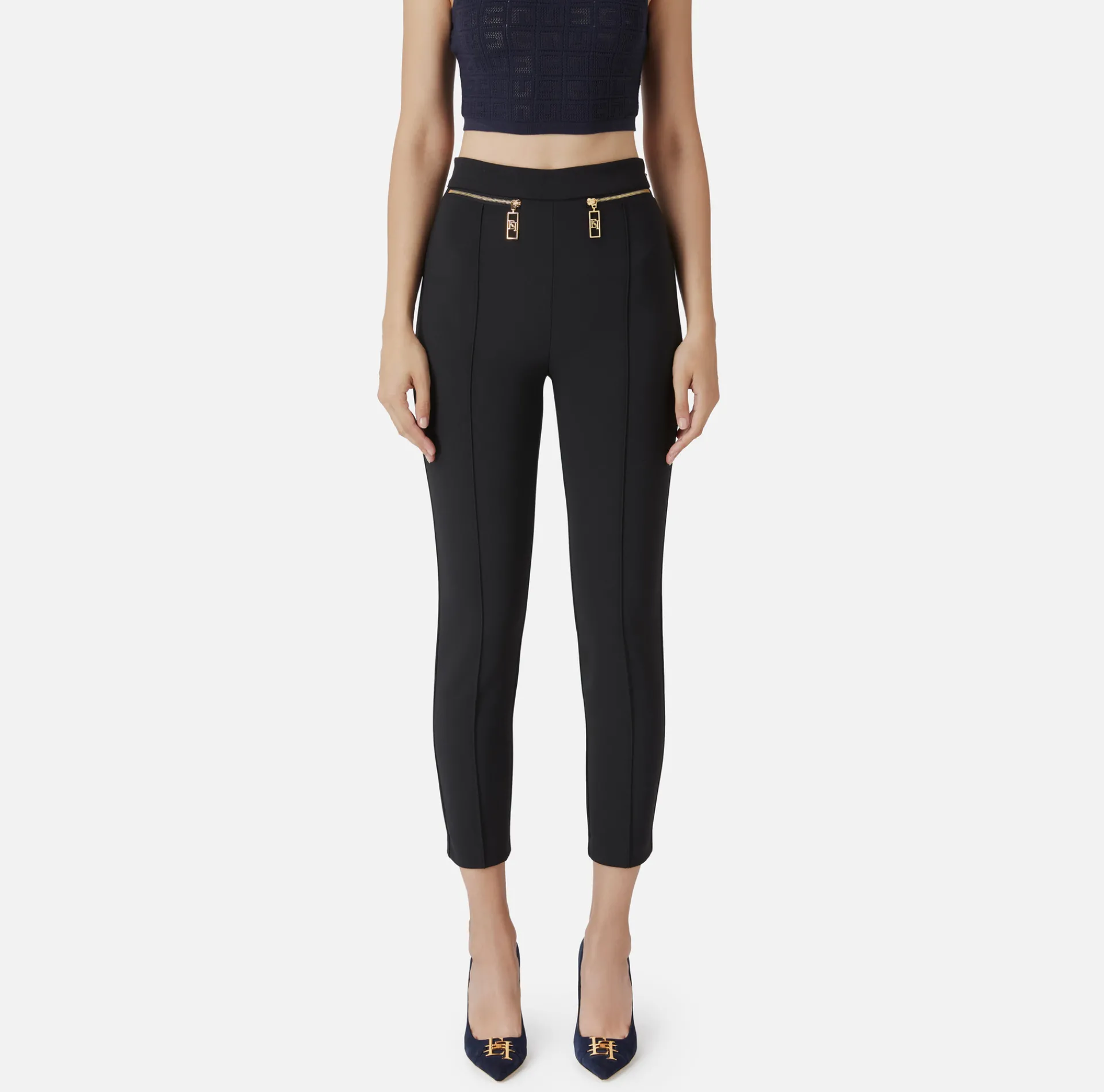 Elisabetta Franchi Trousers And Shorts|Tailleur|Straight trousers in crêpe fabric with zip Black