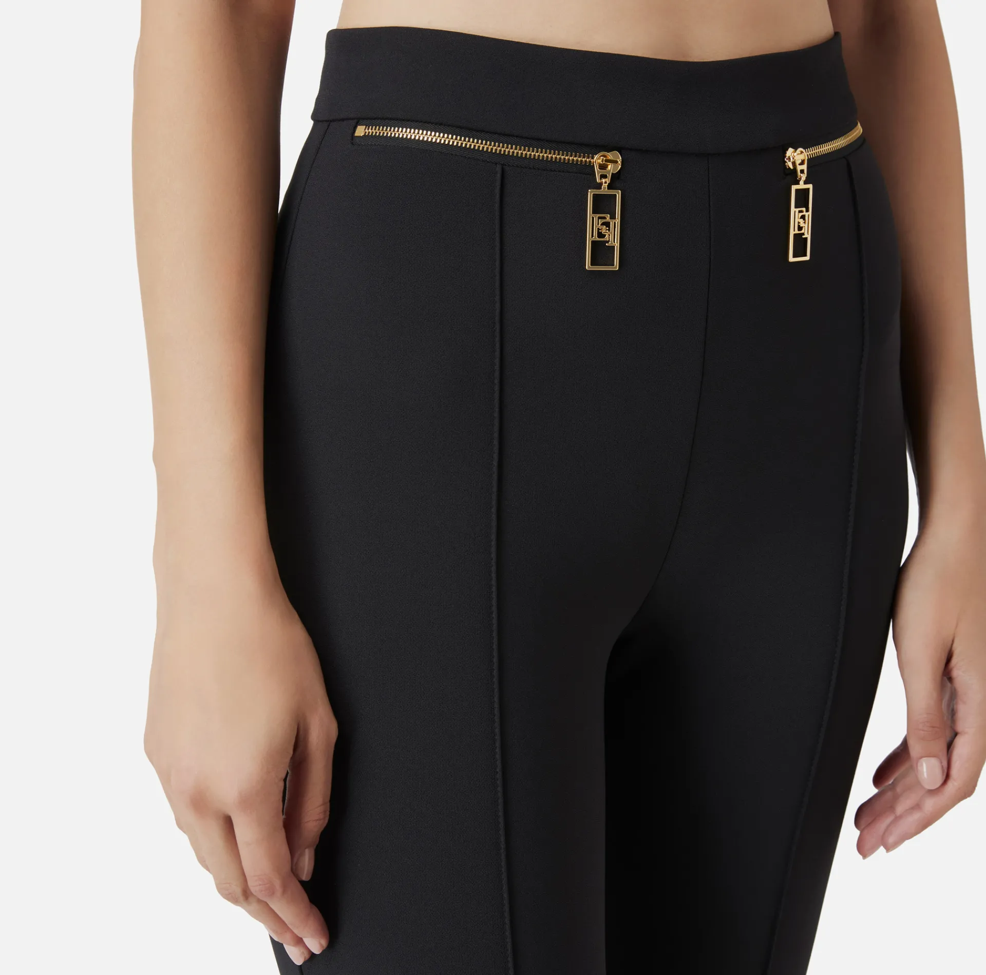 Elisabetta Franchi Trousers And Shorts|Tailleur|Straight trousers in crêpe fabric with zip Black