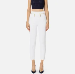 Elisabetta Franchi Trousers And Shorts|Tailleur|Straight trousers in crêpe fabric with zip Ivory