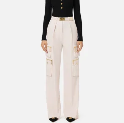 Elisabetta Franchi Trousers And Shorts|Straight trousers in crêpe fabric with pockets and belt Latex
