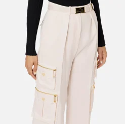 Elisabetta Franchi Trousers And Shorts|Straight trousers in crêpe fabric with pockets and belt Latex