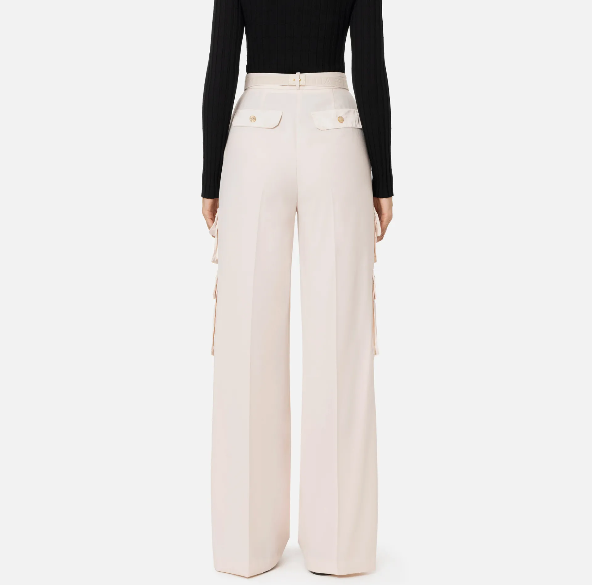 Elisabetta Franchi Trousers And Shorts|Straight trousers in crêpe fabric with pockets and belt Latex