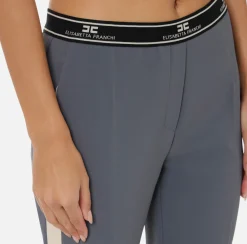 Elisabetta Franchi Trousers And Shorts|Straight trousers in crêpe fabric with side band Steel