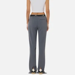 Elisabetta Franchi Trousers And Shorts|Straight trousers in crêpe fabric with side band Steel