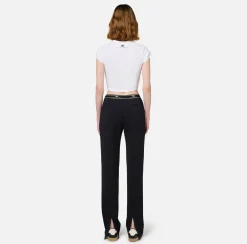 Elisabetta Franchi Trousers And Shorts|Straight trousers in crêpe fabric with side band Black