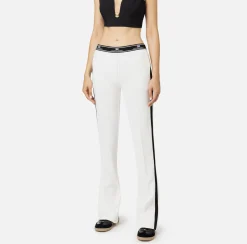 Elisabetta Franchi Trousers And Shorts|Straight trousers in crêpe fabric with side band Ivory