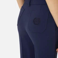 Elisabetta Franchi Trousers And Shorts|Straight trousers in crêpe fabric with emblem embroidery Navy