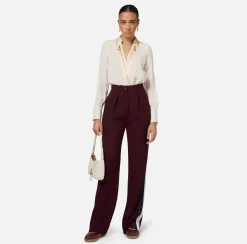 Elisabetta Franchi Trousers And Shorts|Straight trousers in crêpe satin fabric with bands RougeNoir
