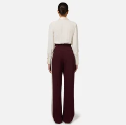 Elisabetta Franchi Trousers And Shorts|Straight trousers in crêpe satin fabric with bands RougeNoir